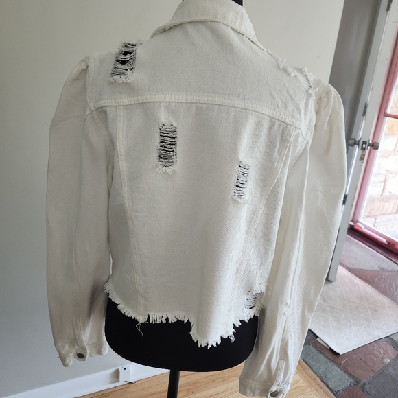 Distressed White Denim Jacket - Picture 2 of 7